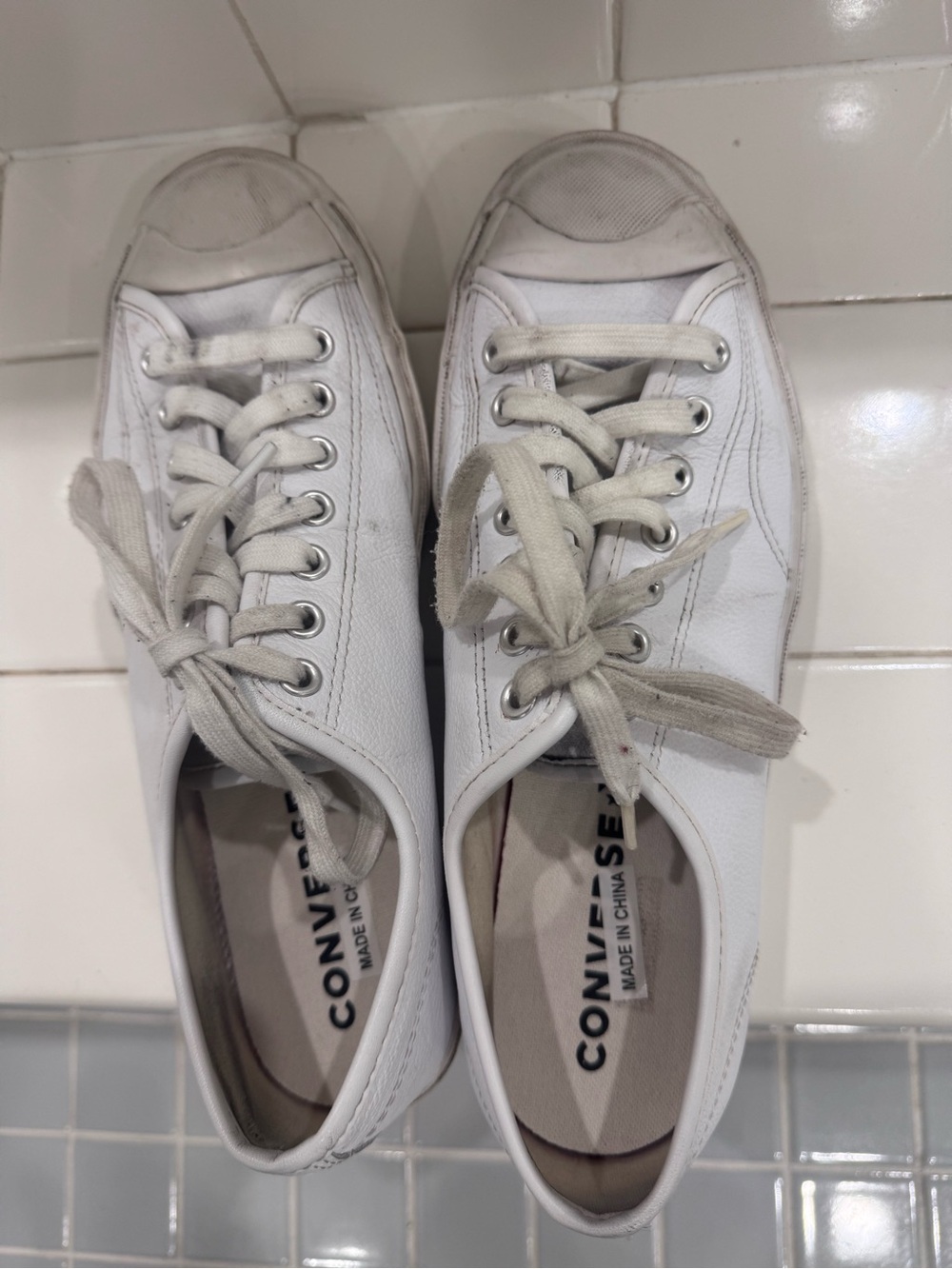 Jack Purcell Converse White on White Leather Sneaker.